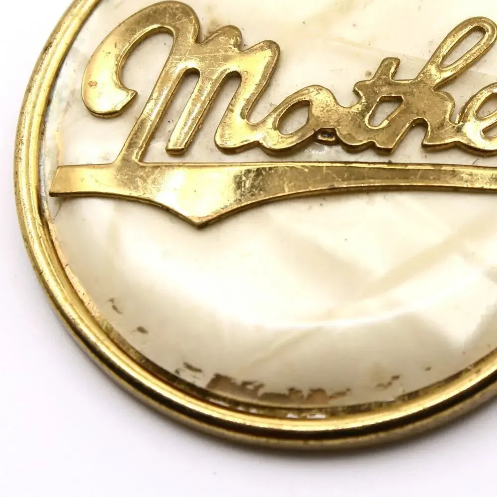 Vintage Mother Brooch Round Pin w Faux Mother of Pearl Background 2” - Hey Viv